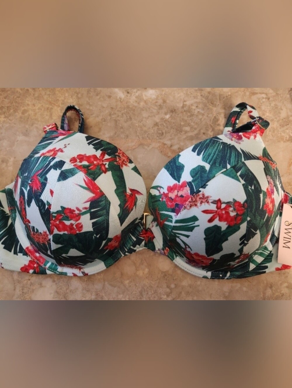 38D 38DD VS Swim Sexy Tee Push Up Bikini Top Tropical Island Getaway